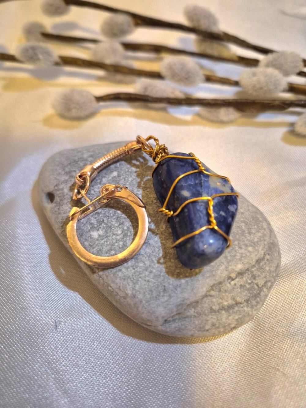 Handmade Sodalite Wire‑Wrapped Keychain